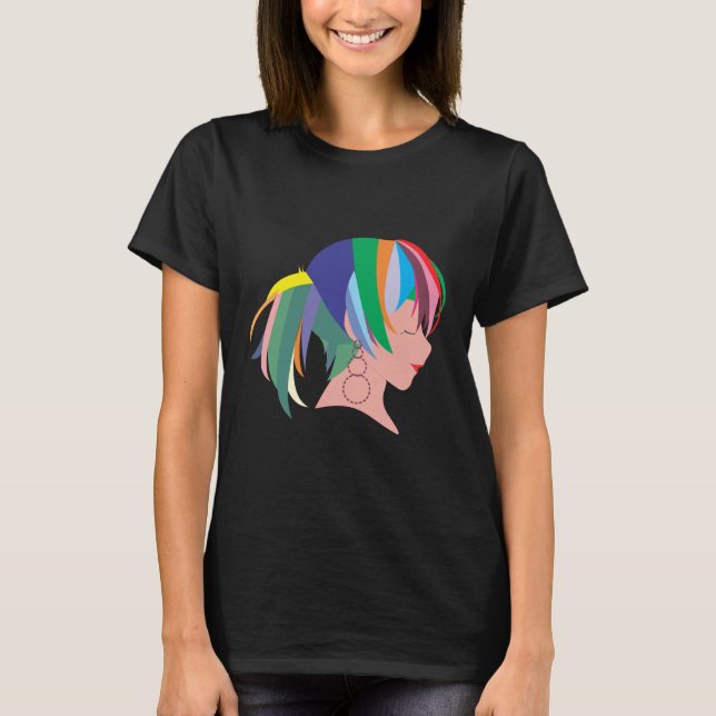 T-shirt Anime aux cheveux colorés (Devant)