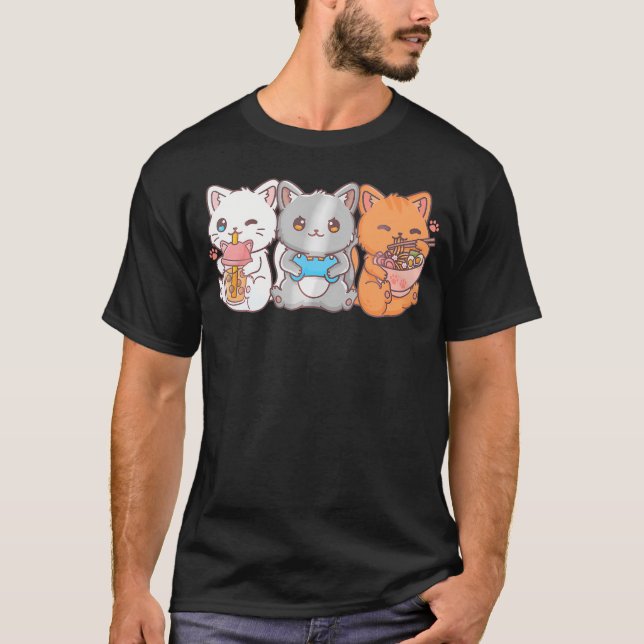 T-shirt Anime Boba Tea Buble Tea Jeu Gamer Ramen Cat (Devant)