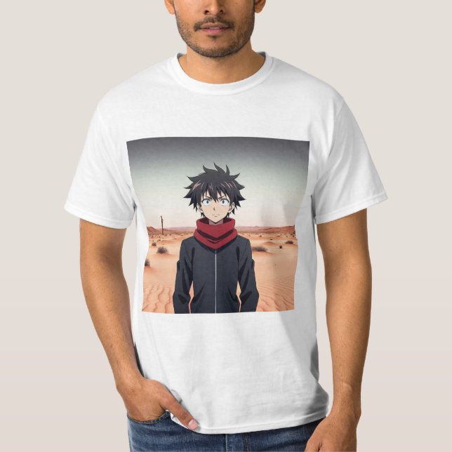 T-shirt Anime Boy Standing in Desert Landscape – Anime Adv (Devant)