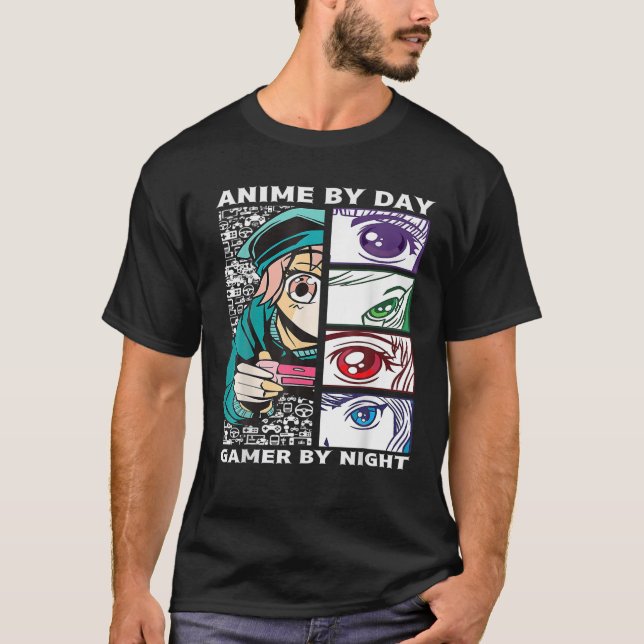 T-shirt Anime By Day Gamer By Night - Anime Eyes Video Gam (Devant)