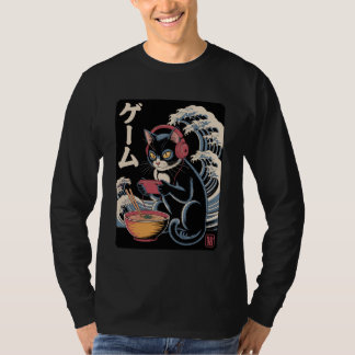 T-shirt Anime Cat Eating Ramen Japanese Wave Kawaii Neko K