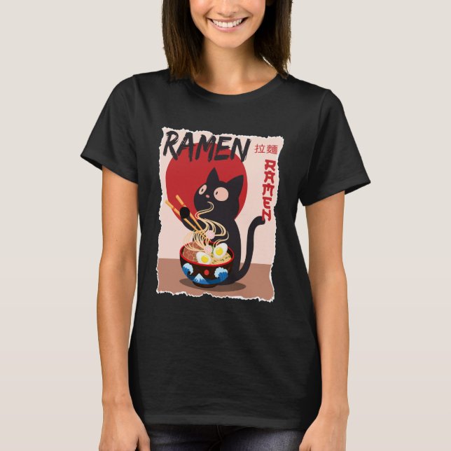 T-shirt Anime Cat Ramen Instant Noodles Funny Japanese Cat (Devant)