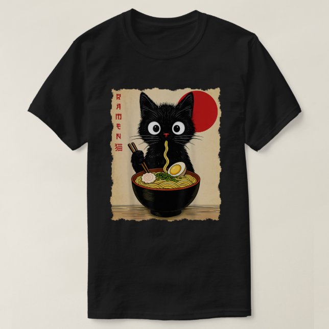 T-shirt Anime Cat Ramen Japanese Funny Cat Graphic (Design devant)