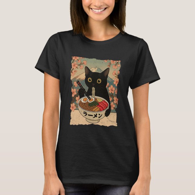 T-shirt Anime Cat Ramen Japanese Funny Cat Graphic Tees An (Devant)
