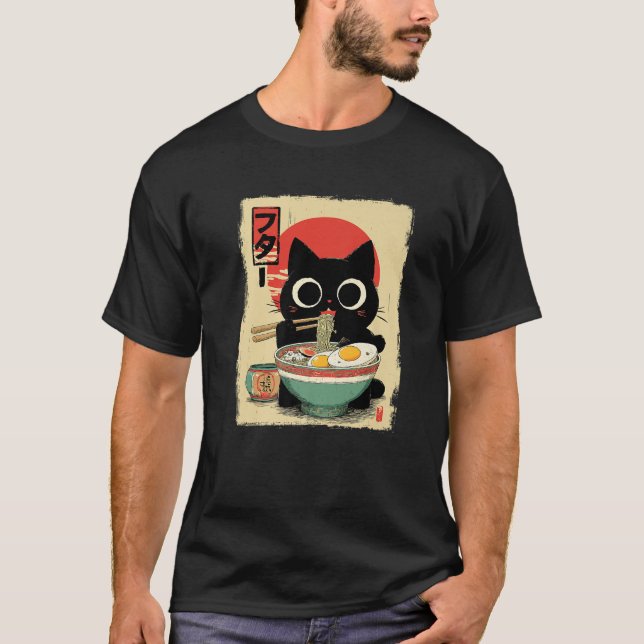 T-shirt Anime Cat Ramen Japanese Funny Graphic Kawaii Prem (Devant)