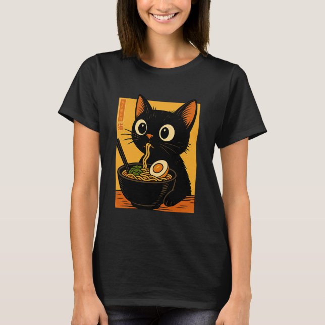 T-shirt Anime Cat Ramen Japanese Funny Graphic Tees Kawaii (Devant)