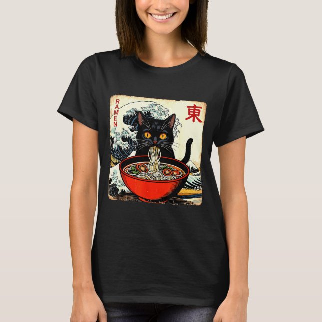 T-shirt Anime Cat Ramen Japanese Funny Graphic Tees Kawaii (Devant)