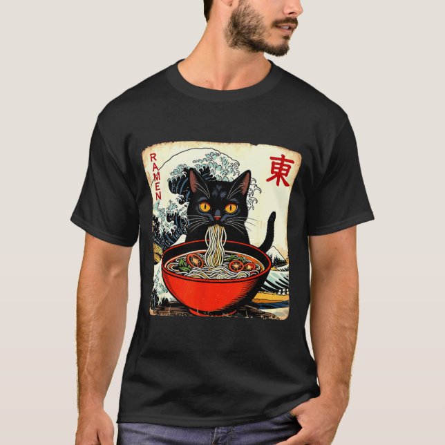 T-shirt Anime Cat Ramen Japanese Funny Graphic Tees Kawaii (Devant)