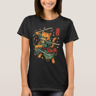T-shirt Anime Chat Samouraï Trois Épées Art de Style Japon