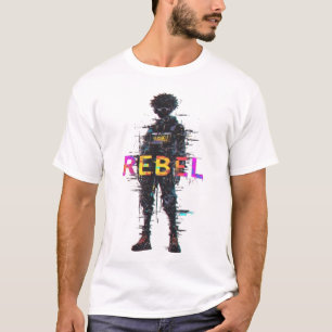 T-shirt Anime de rue cyberpunk rebelle avec effet de glitc
