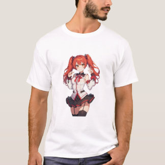 T-shirt Anime fille avec cheveux rouges