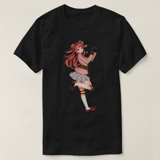 T-shirt Anime fille avec cool de conception de pistolet (Design devant)