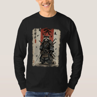 T-shirt Anime for Men, Samurai Raccoon Graphic, Japanese W
