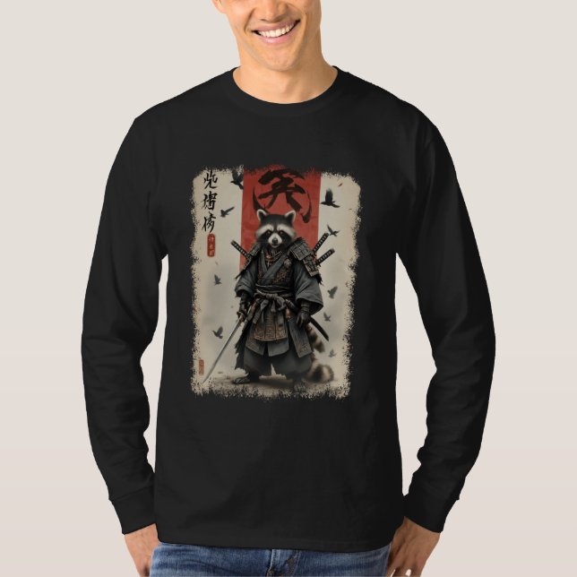 T-shirt Anime for Men, Samurai Raccoon Graphic, Japanese W (Devant)