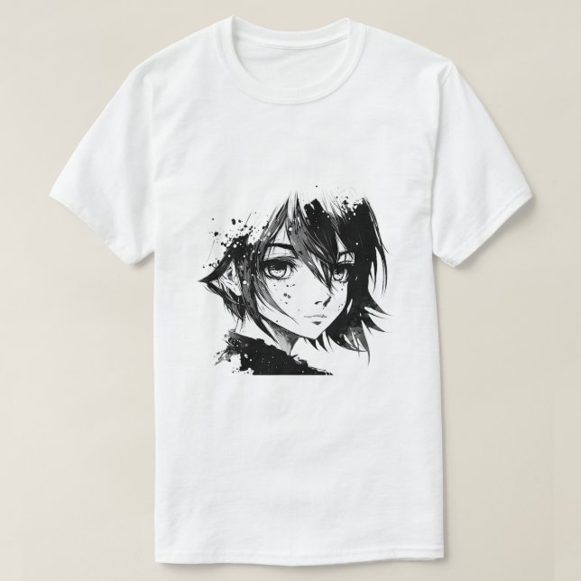 T-shirt Anime Girl Anime Eyes Ink Art Dessin pour G (Design devant)