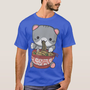 T-shirt Anime Girl Baby Cat Mange Soupe Ramen avec légumes