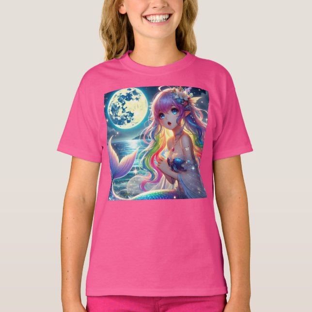 T-shirt Anime Girl chanter Moonlight Pixie Rainbow Mermaid (Devant)