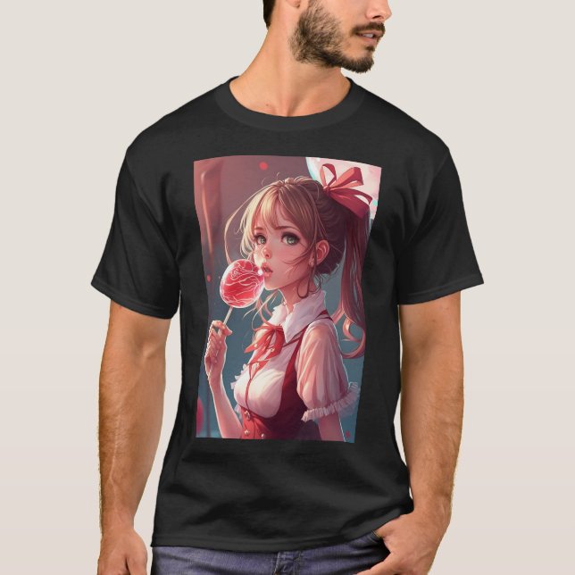 T-shirt Anime Girl Cute Hottie Eating Lollipop Sexy Shirt (Devant)