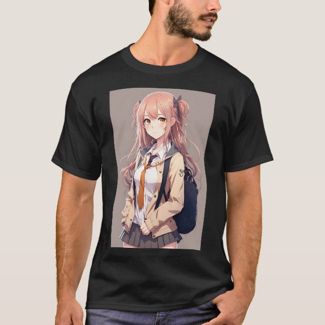 T-shirt Anime Girl Cute Student Sexy with Backpack (Devant)