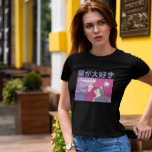 T-shirt Anime Girl Et Chat