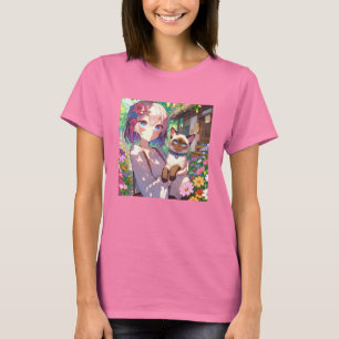 T-shirt Anime Girl et chat siamois