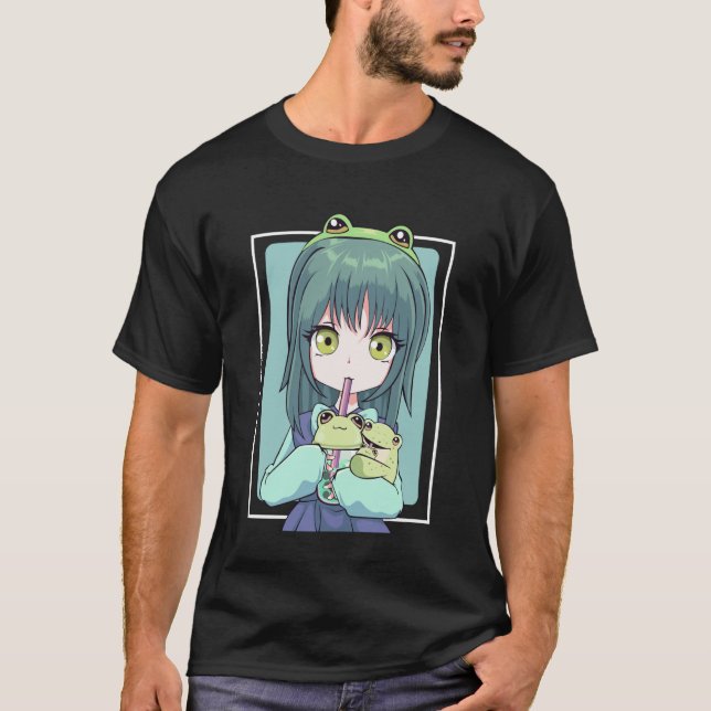 T-shirt Anime Girl for Frog Lovers and Kawaii Boba Tea Fro (Devant)