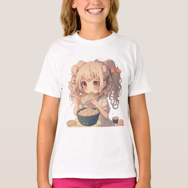 T-shirt Anime Girl Mange Ramen nouilles (Devant)