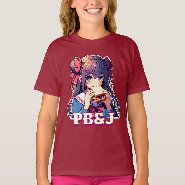 T-shirt Anime Girl mangeant un sandwich PB&J (Devant)