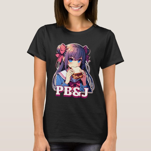 T-shirt Anime Girl mangeant un sandwich PB&J (Devant)