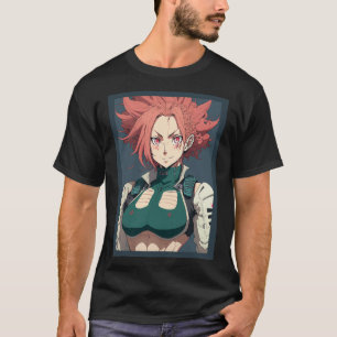 T-shirt Anime Girl Red Hair and Green Top Military