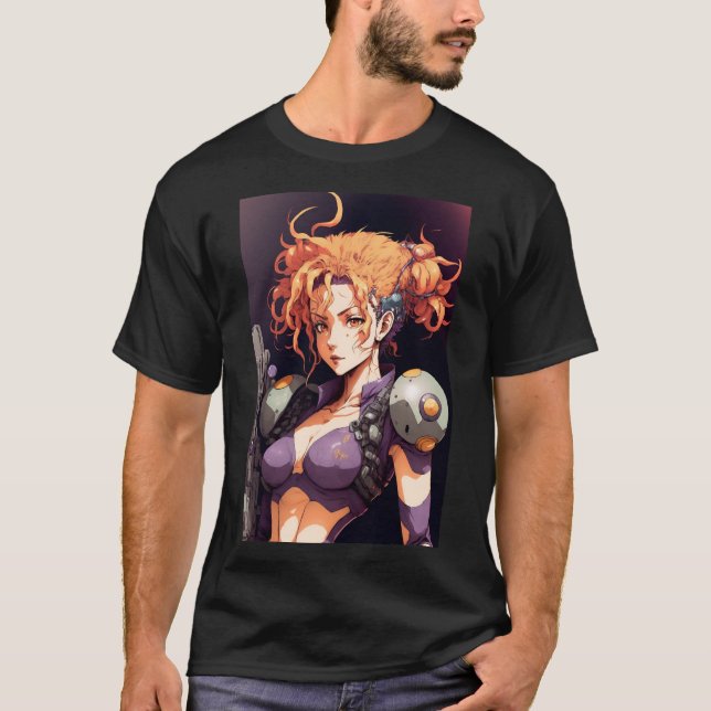T-shirt Anime Girl Sexy Space Warrior Soldier Orange Hair (Devant)