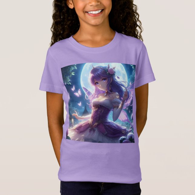 T-Shirt Anime Girl Violet Papillon Aile Lune Fée (Devant)