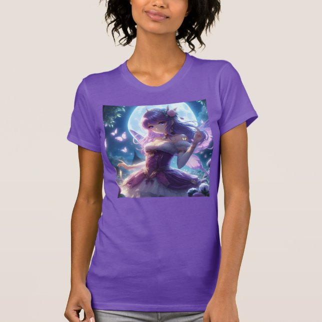 T-shirt Anime Girl Violet Papillon Aile Lune Fée (Devant)