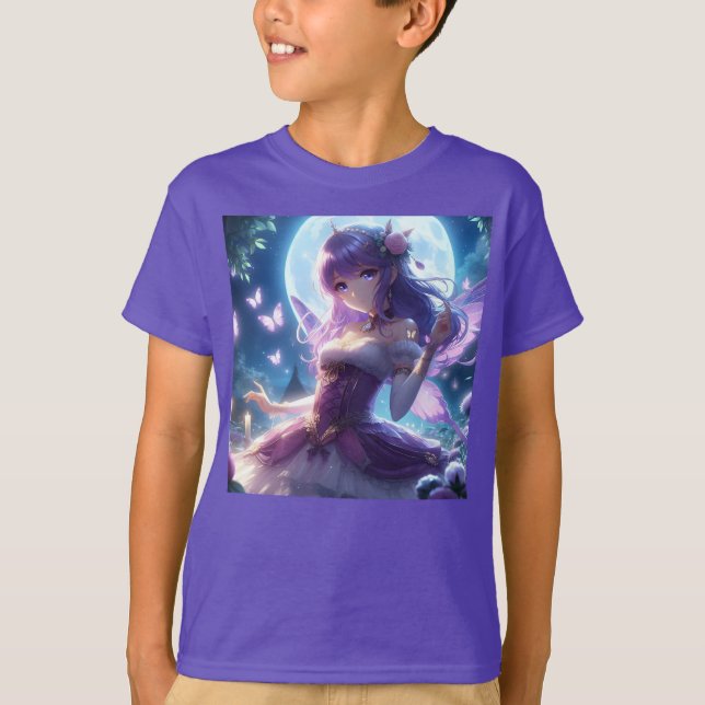 T-shirt Anime Girl Violet Papillon Aile Lune Fée (Devant)