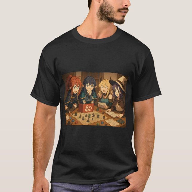 T-shirt Anime Girls jouant D&D (Devant)