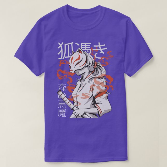 T-shirt Anime Japonaise Fo Guerrière Kitsune Masque Premiu (Design devant)