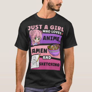 T-shirt Anime Just a Girl Who Love Anime Ramen Et Sketch