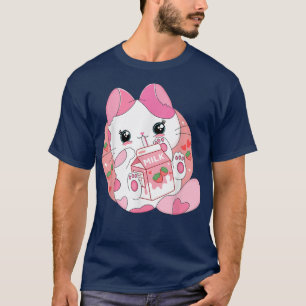 T-shirt Anime Kawaii Cat Strawberry Milk Women Men Teen Bo