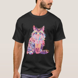T-shirt Anime Maine Coon Chat Boba Boire Kawaii Kitty Bubb