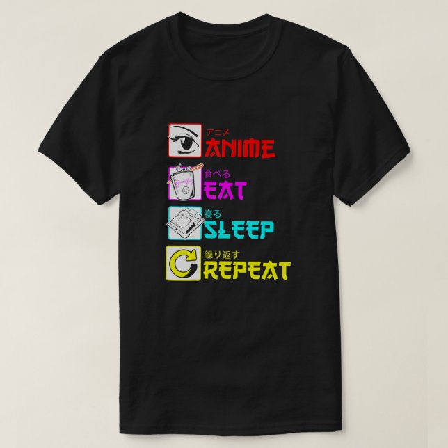 T-shirt Anime Manger Sleep Répéter Funny Japonais Manga Ja (Design devant)