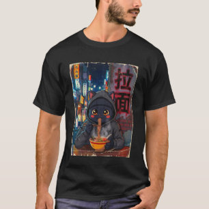 T-shirt Anime Mignon Chat Ramen Nouilles Japonais Drôle Gr