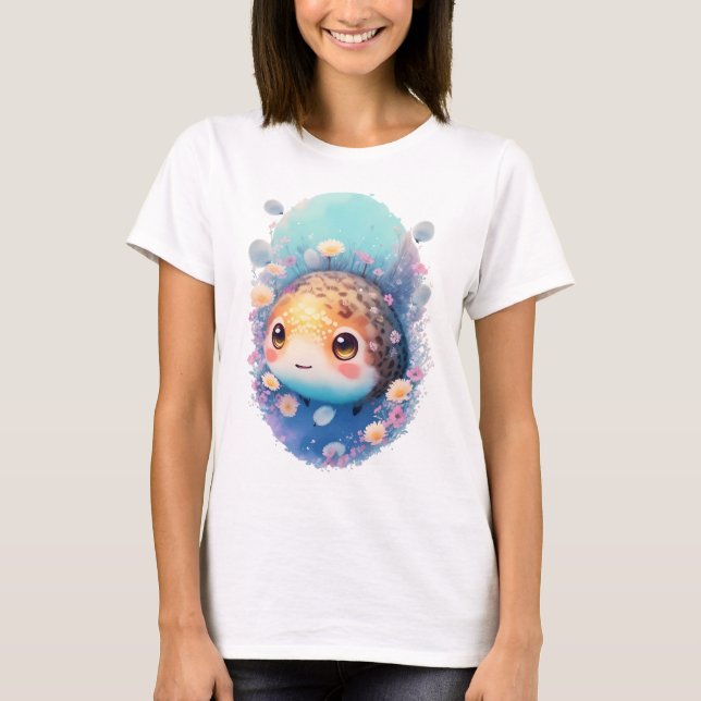 T-shirt Anime Puffer Fish Garden Kawaii Watercolor Graphic (Devant)