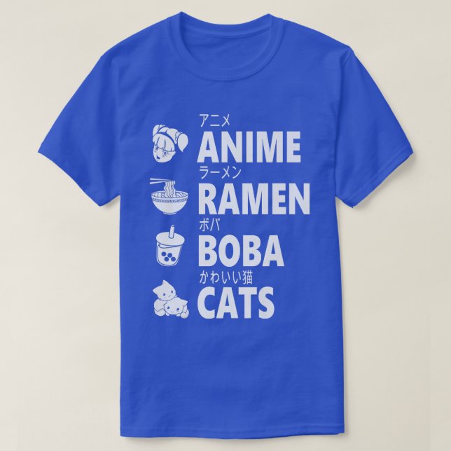 T-shirt Anime Ramen Boba Chats Nourriture Japonaise Lover  (Design devant)