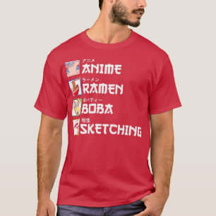 T-shirt Anime Ramen Boba Esquisse Thé de Lait Manga Japona
