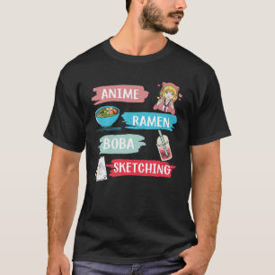 T-shirt Anime Ramen Boba Sketting Kawaii Anime Lover Merc