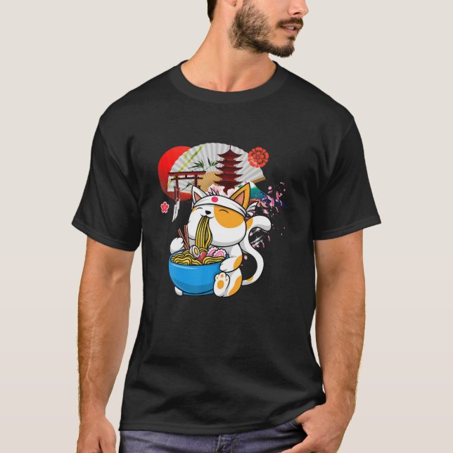 T-shirt Anime Ramen Chat nouilles japonaises Aesthétique K (Devant)