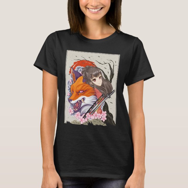 T-shirt Anime Samurai Fox Otaku Japonaise fille (Devant)