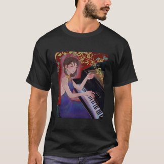 T-shirt Anime Style Girl Playing Piano Elegant Music