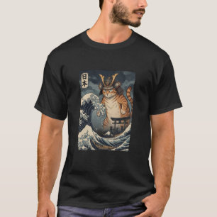 T-shirt Anime Ukiyo-e Chat Guerrier Samouraï Japonais Vint