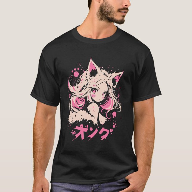 T-shirt Anime Waifu Cute Anime manga Cat Girl Sweet Retro  (Devant)
